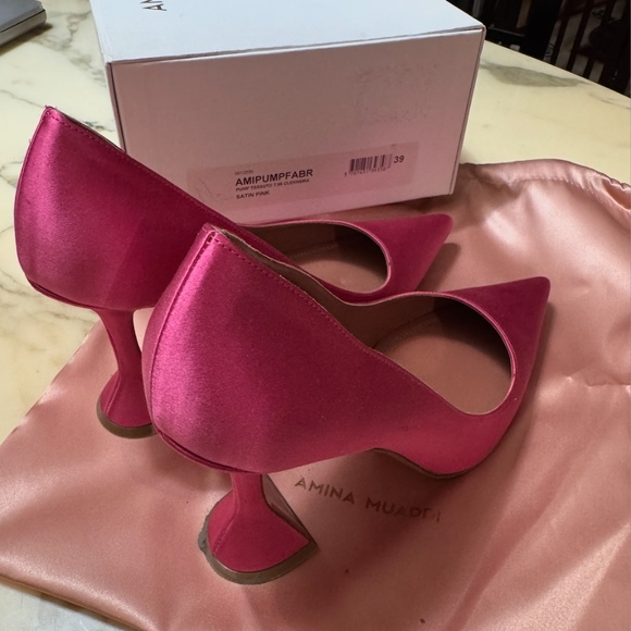 Amina Muaddi Pink Satin Pumps size 39 - Picture 3 of 8